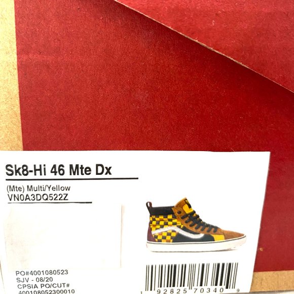 VANS Sk8-Hi Mte Dx Suede Canvas Brown Check Yell Women's Size 8.5 VN0A3DQ522Z - Picture 7 of 7